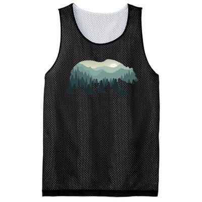 Misty Forest Bear Silhouette Wildlife Nature Lover Mesh Reversible Basketball Jersey Tank