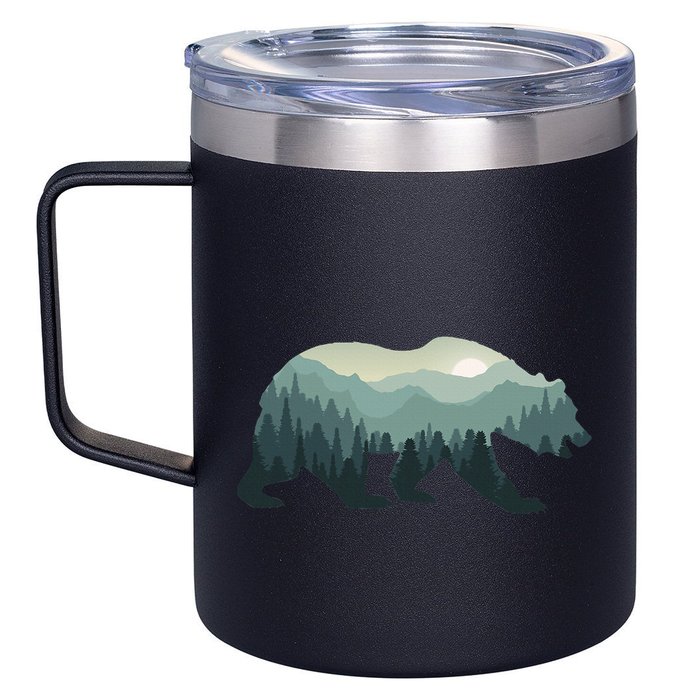 Misty Forest Bear Silhouette Wildlife Nature Lover 12oz Stainless Steel Coffee Mug
