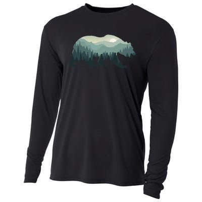 Misty Forest Bear Silhouette Wildlife Nature Lover Cooling Performance Long Sleeve Crew