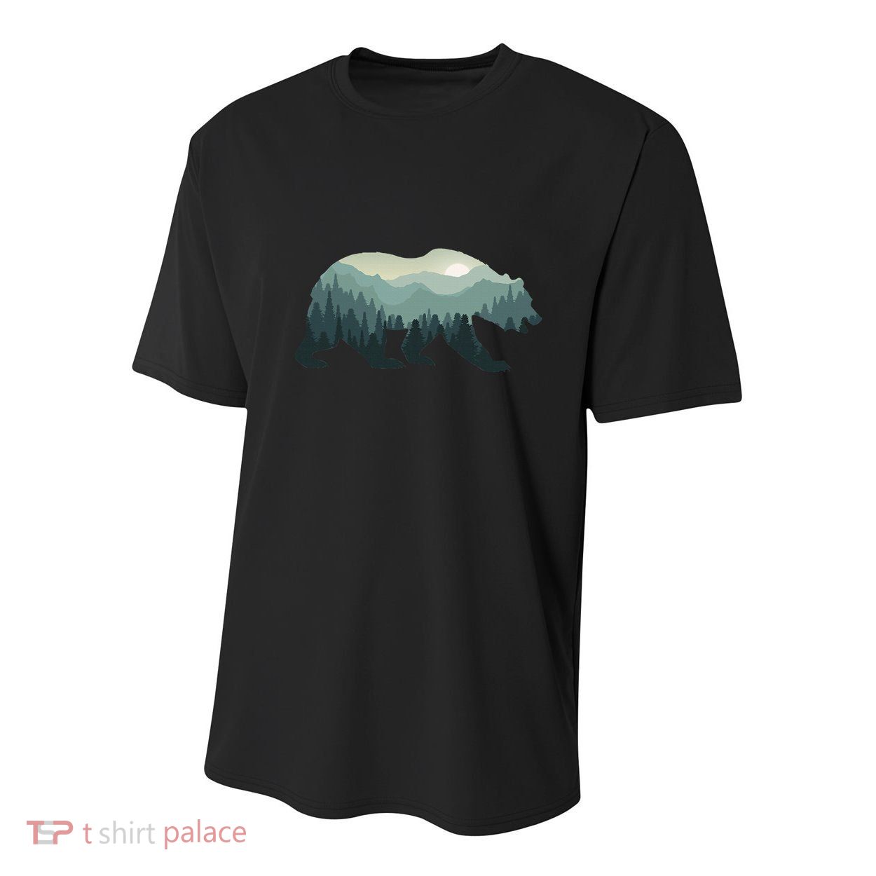 Misty Forest Bear Silhouette Wildlife Nature Lover Youth Performance Sprint T-Shirt