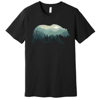 Misty Forest Bear Silhouette Wildlife Nature Lover Premium T-Shirt