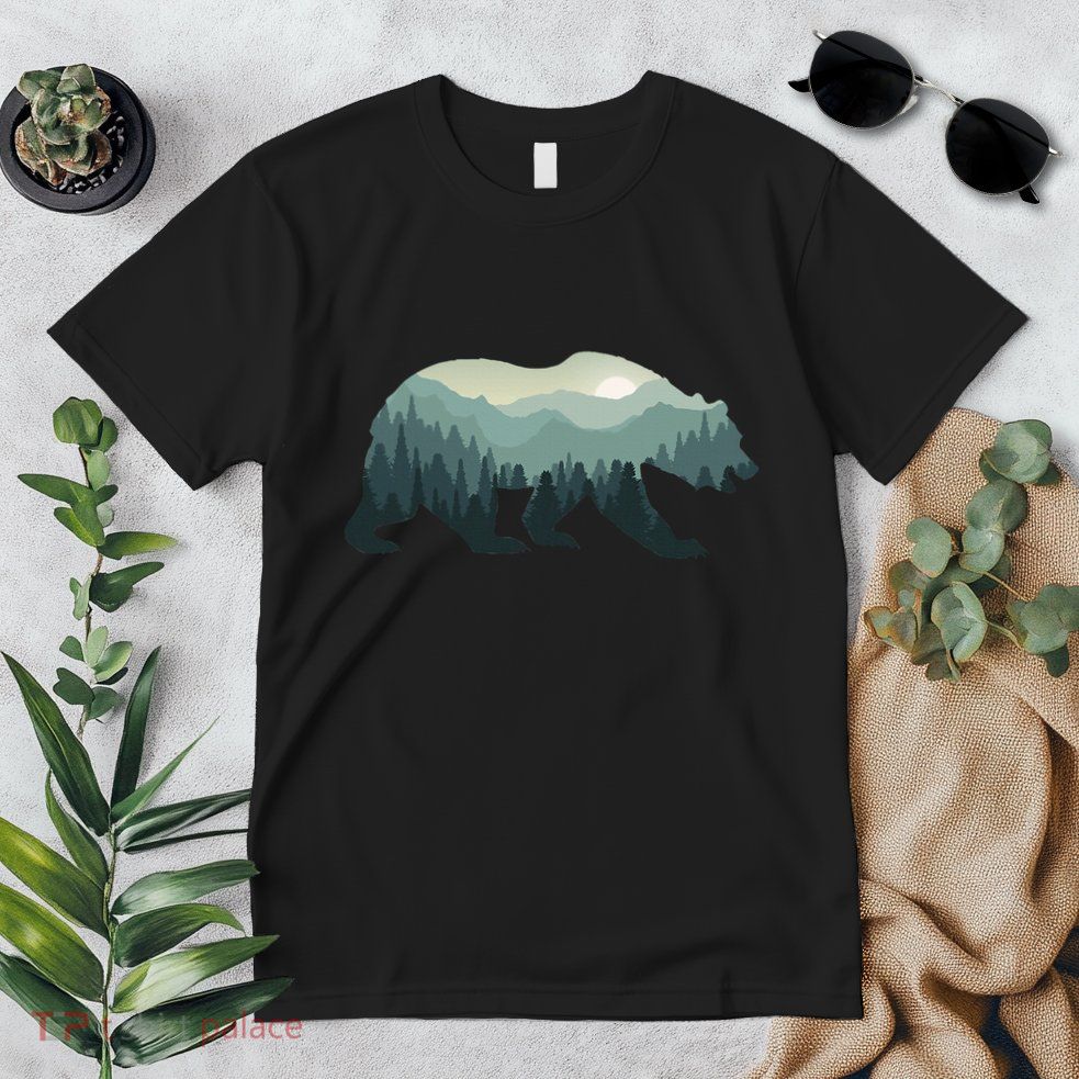 Misty Forest Bear Silhouette Wildlife Nature Lover Premium T-Shirt