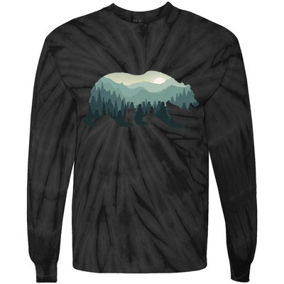 Misty Forest Bear Silhouette Wildlife Nature Lover Tie-Dye Long Sleeve Shirt