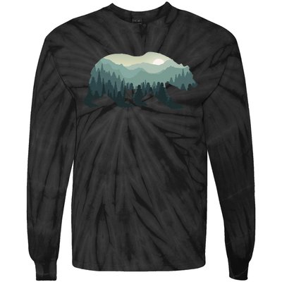 Misty Forest Bear Silhouette Wildlife Nature Lover Tie-Dye Long Sleeve Shirt