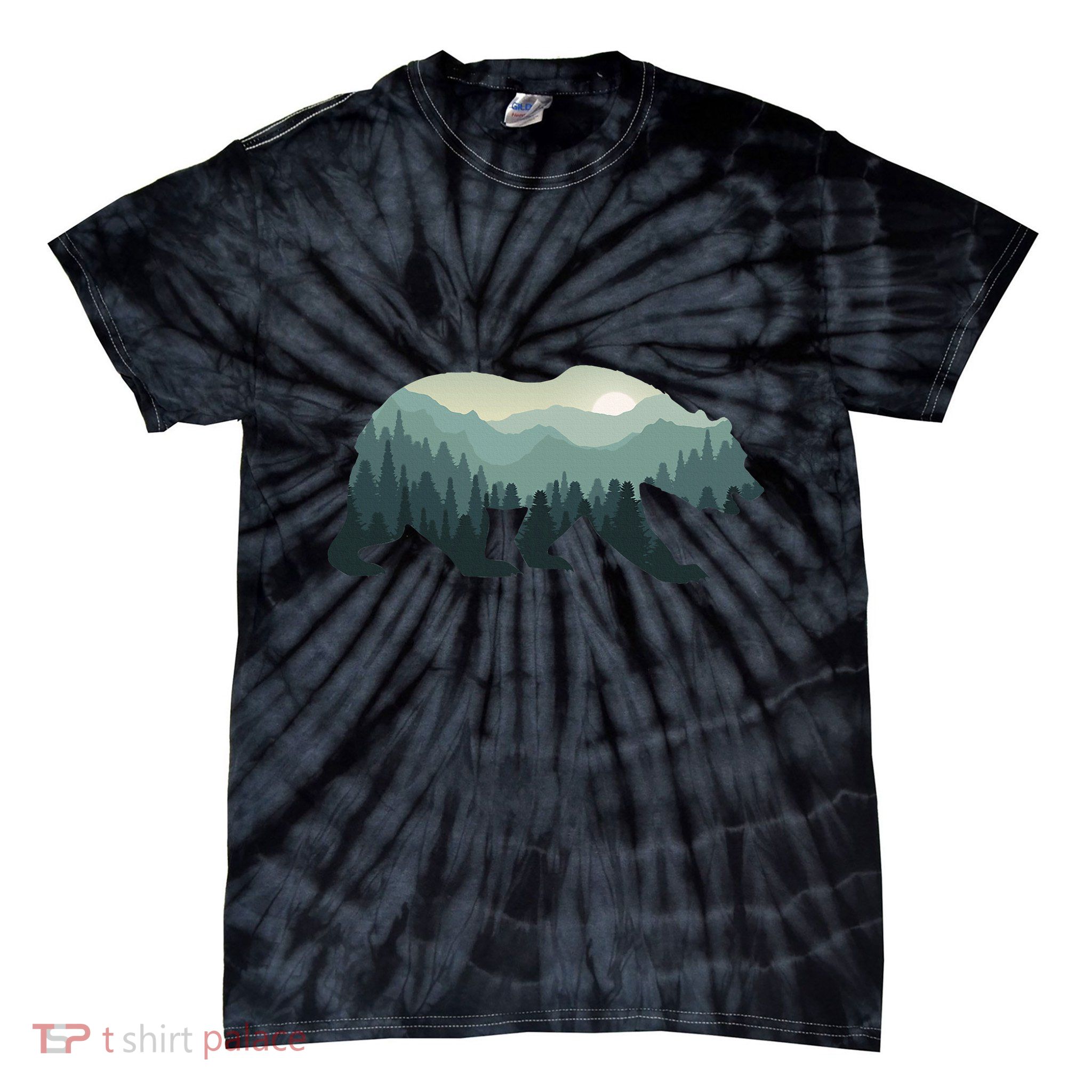 Misty Forest Bear Silhouette Wildlife Nature Lover Tie-Dye T-Shirt