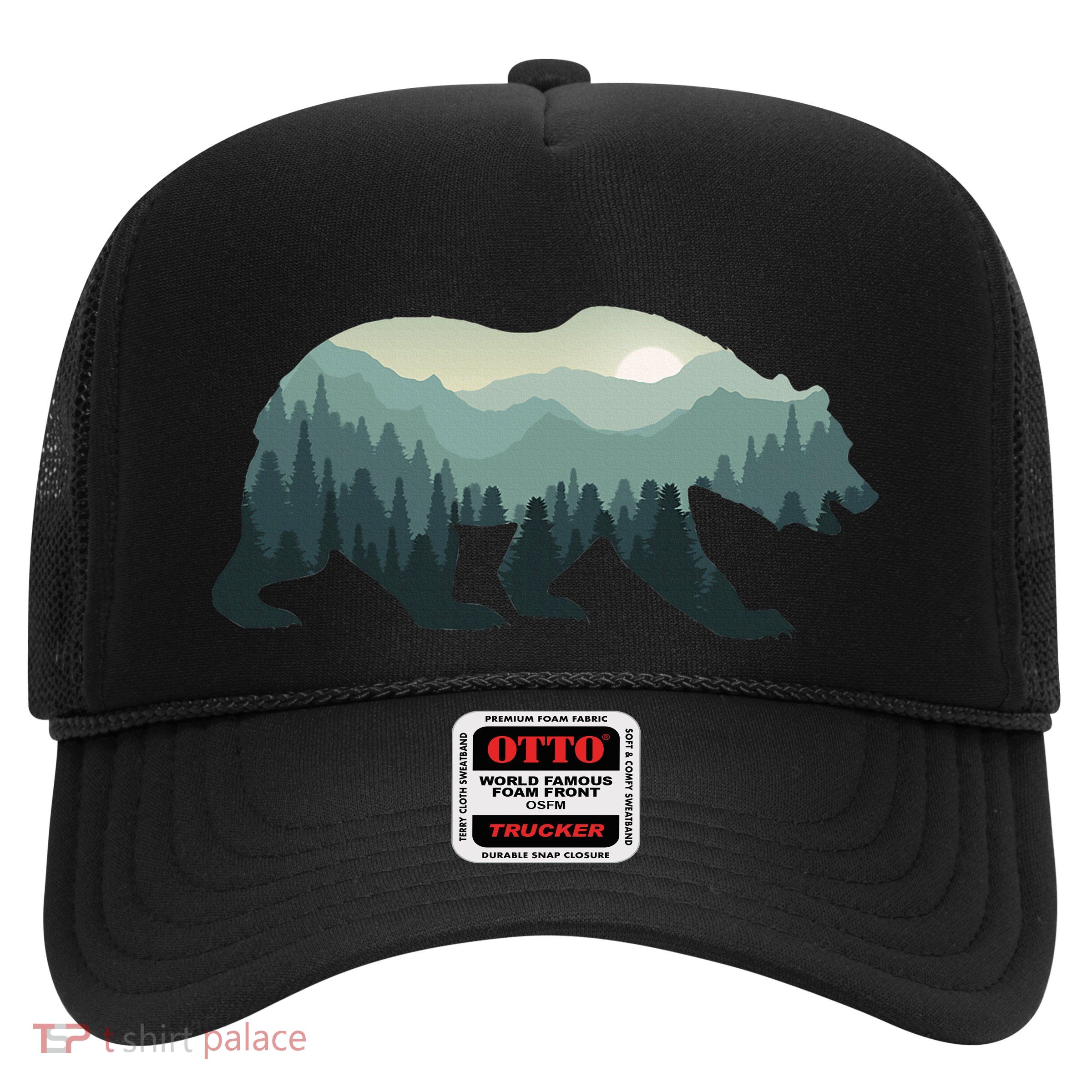 Misty Forest Bear Silhouette Wildlife Nature Lover Trucker Hat