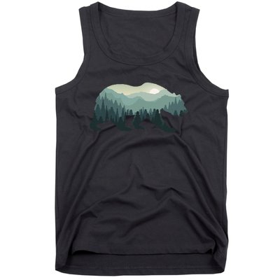 Misty Forest Bear Silhouette Wildlife Nature Lover Tank Top