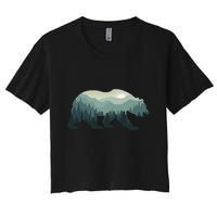 Misty Forest Bear Silhouette Wildlife Nature Lover Women's Crop Top Tee