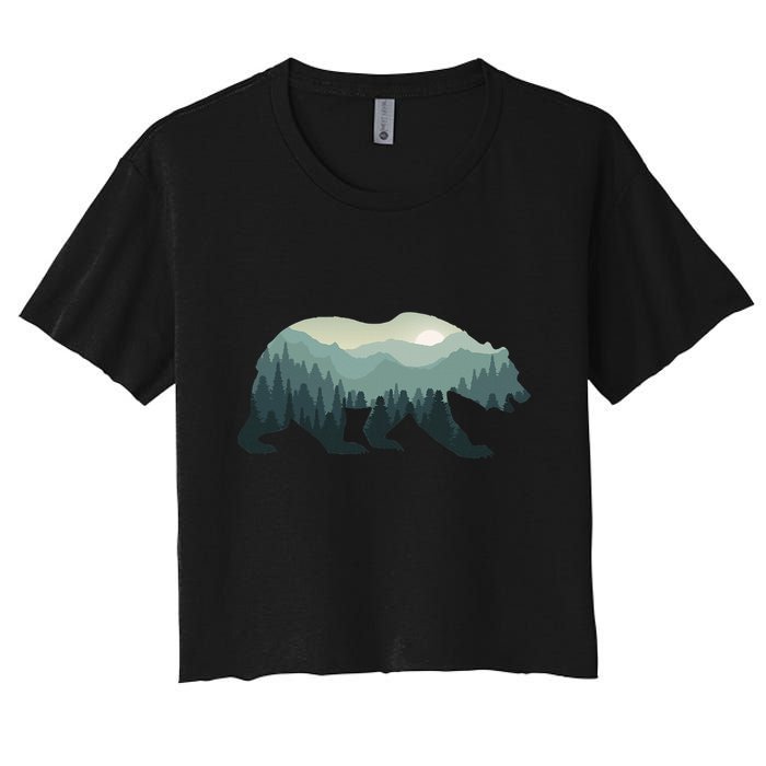 Misty Forest Bear Silhouette Wildlife Nature Lover Women's Crop Top Tee