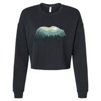 Misty Forest Bear Silhouette Wildlife Nature Lover Cropped Pullover Crew