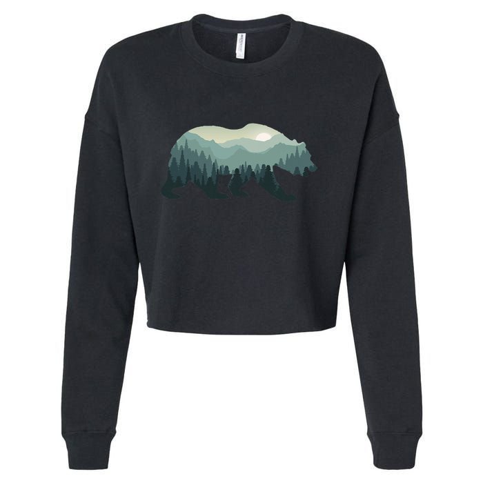 Misty Forest Bear Silhouette Wildlife Nature Lover Cropped Pullover Crew