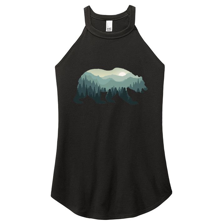 Misty Forest Bear Silhouette Wildlife Nature Lover Women's Perfect Tri Rocker Tank