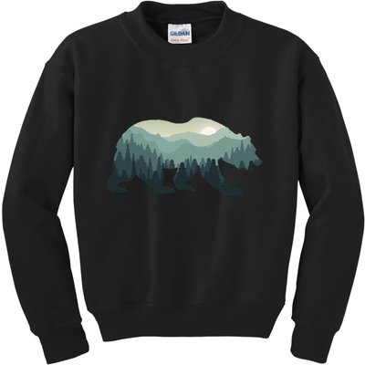 Misty Forest Bear Silhouette Wildlife Nature Lover Kids Sweatshirt