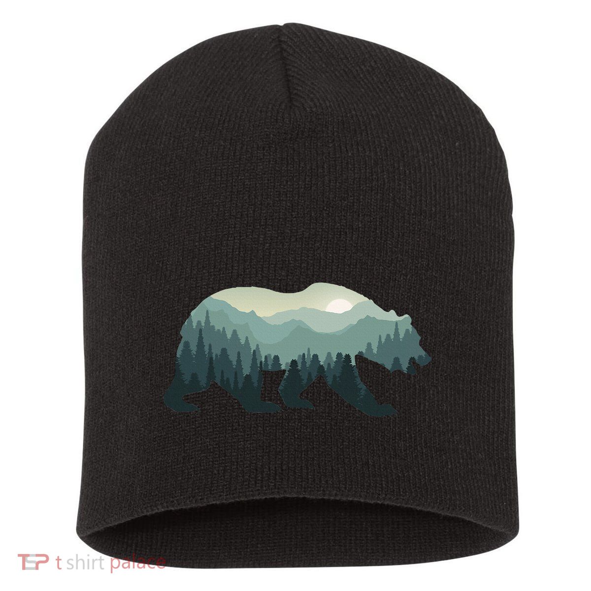 Misty Forest Bear Silhouette Wildlife Nature Lover Short Acrylic Beanie