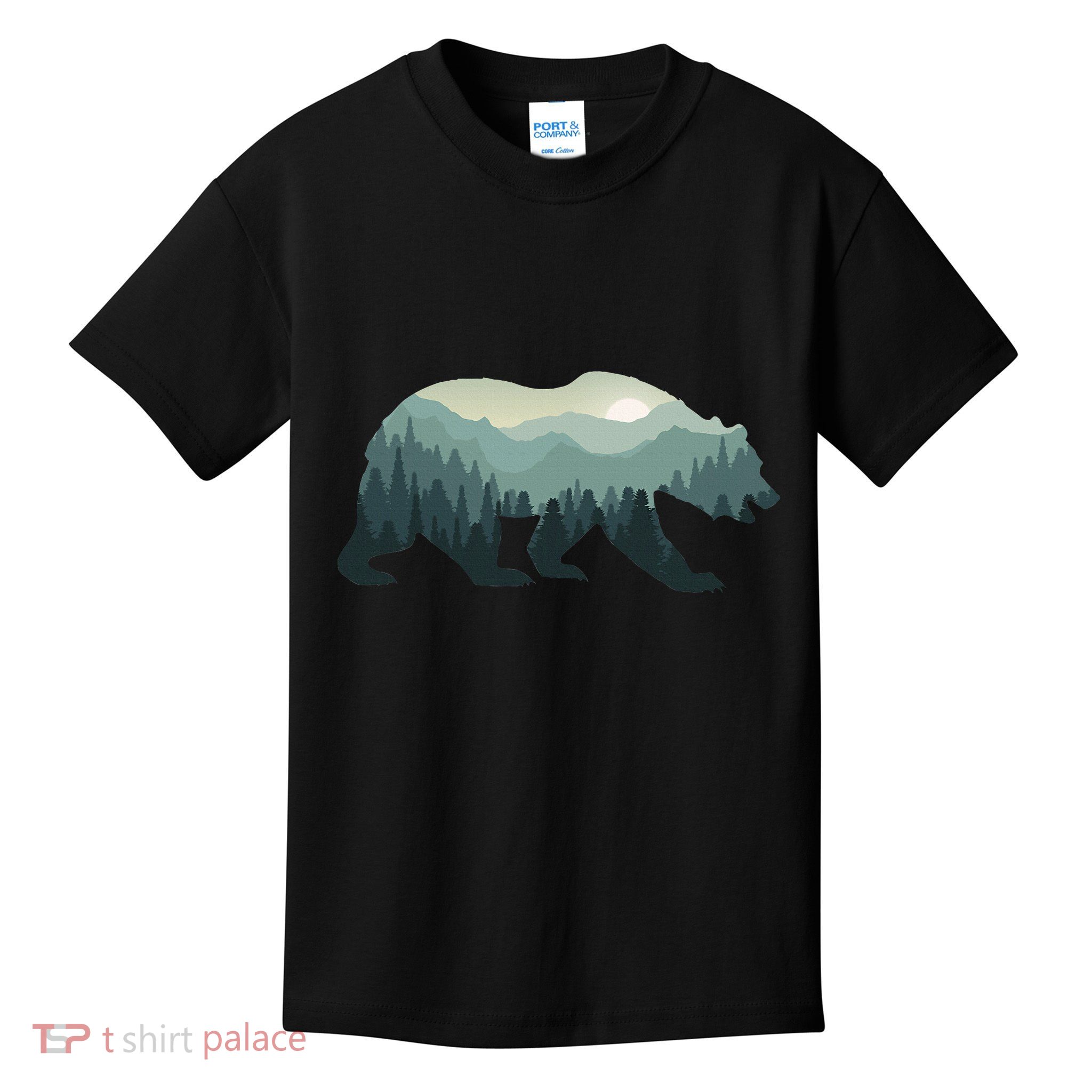 Misty Forest Bear Silhouette Wildlife Nature Lover Kids T-Shirt