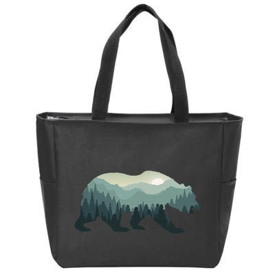 Misty Forest Bear Silhouette Wildlife Nature Lover Zip Tote Bag