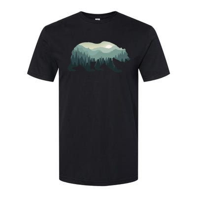 Misty Forest Bear Silhouette Wildlife Nature Lover Softstyle CVC T-Shirt