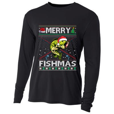 Merry Fishmas Bass Fish Fishing Christmas Ugly Sweater Xmas Funny Gift Cooling Performance Long Sleeve Crew