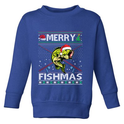 Merry Fishmas Bass Fish Fishing Christmas Ugly Sweater Xmas Funny Gift Toddler Sweatshirt