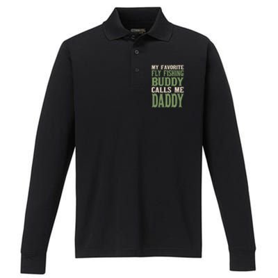 My Favorite Buddy Fly Fishing Daddy Angling Dad Hobby Family Gift Performance Long Sleeve Polo