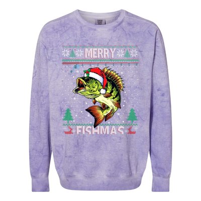 Merry Fishmas Bass Fish Fishing Christmas Ugly Sweater Xmas Gift Colorblast Crewneck Sweatshirt