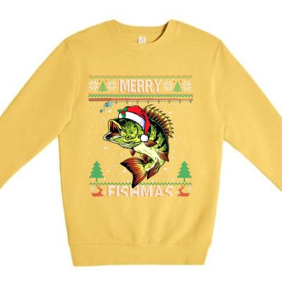 Merry Fishmas Bass Fish Fishing Christmas Ugly Sweater Xmas Gift Premium Crewneck Sweatshirt