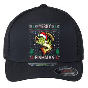 Merry Fishmas Bass Fish Fishing Christmas Ugly Sweater Xmas Gift Flexfit Unipanel Trucker Cap