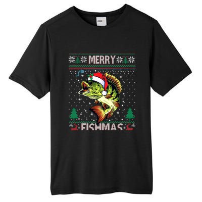 Merry Fishmas Bass Fish Fishing Christmas Ugly Sweater Xmas Gift Tall Fusion ChromaSoft Performance T-Shirt