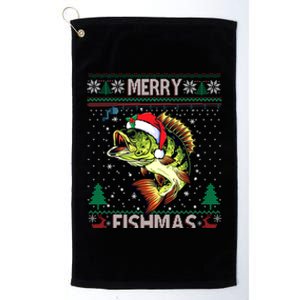 Merry Fishmas Bass Fish Fishing Christmas Ugly Sweater Xmas Gift Platinum Collection Golf Towel