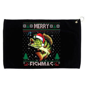 Merry Fishmas Bass Fish Fishing Christmas Ugly Sweater Xmas Gift Grommeted Golf Towel