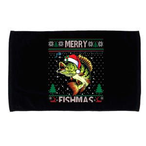 Merry Fishmas Bass Fish Fishing Christmas Ugly Sweater Xmas Gift Microfiber Hand Towel