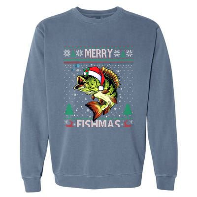 Merry Fishmas Bass Fish Fishing Christmas Ugly Sweater Xmas Gift Garment-Dyed Sweatshirt