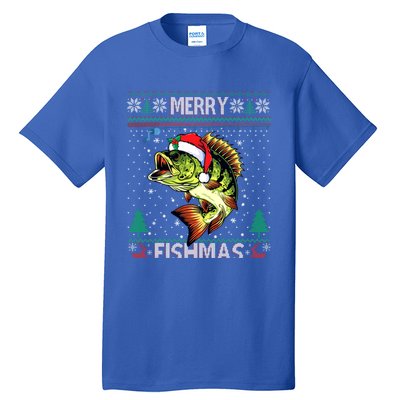 Merry Fishmas Bass Fish Fishing Christmas Ugly Sweater Xmas Gift Tall T-Shirt