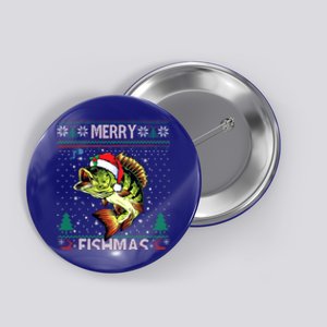 Merry Fishmas Bass Fish Fishing Christmas Ugly Sweater Xmas Gift Button