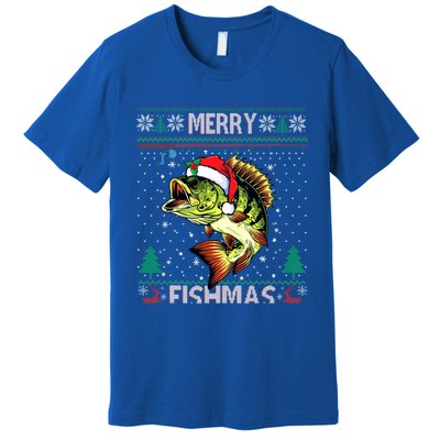 Merry Fishmas Bass Fish Fishing Christmas Ugly Sweater Xmas Gift Premium T-Shirt