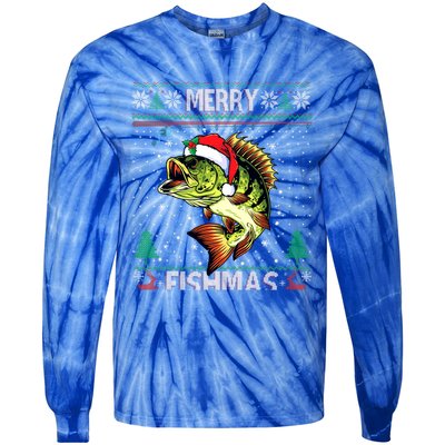 Merry Fishmas Bass Fish Fishing Christmas Ugly Sweater Xmas Gift Tie-Dye Long Sleeve Shirt