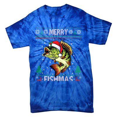 Merry Fishmas Bass Fish Fishing Christmas Ugly Sweater Xmas Gift Tie-Dye T-Shirt