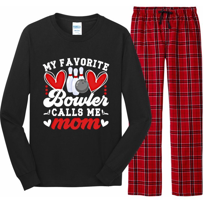 My Favorite Bowler Calls Me Mom Of A Bowler Mama Bowling Mom Gift Long Sleeve Pajama Set