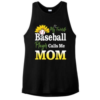 My Favorite Baseball Player Calls Me Mom Baseball Sunflower Gift Ladies PosiCharge Tri-Blend Wicking Tank