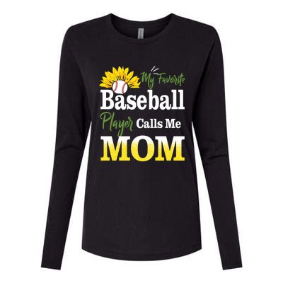 My Favorite Baseball Player Calls Me Mom Baseball Sunflower Gift Womens Cotton Relaxed Long Sleeve T-Shirt