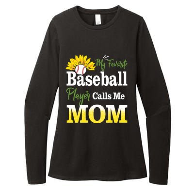 My Favorite Baseball Player Calls Me Mom Baseball Sunflower Gift Womens CVC Long Sleeve Shirt