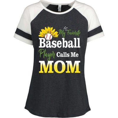 My Favorite Baseball Player Calls Me Mom Baseball Sunflower Gift Enza Ladies Jersey Colorblock Tee