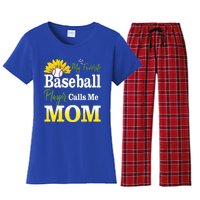 My Favorite Baseball Player Calls Me Mom Baseball Sunflower Gift Women's Flannel Pajama Set