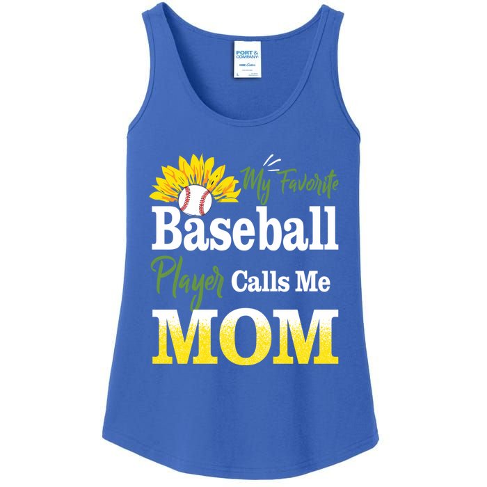 My Favorite Baseball Player Calls Me Mom Baseball Sunflower Gift Ladies Essential Tank