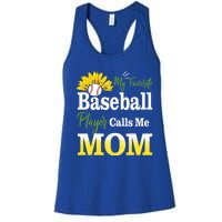 My Favorite Baseball Player Calls Me Mom Baseball Sunflower Gift Women's Racerback Tank