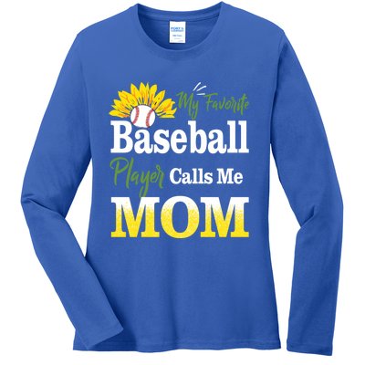 My Favorite Baseball Player Calls Me Mom Baseball Sunflower Gift Ladies Long Sleeve Shirt