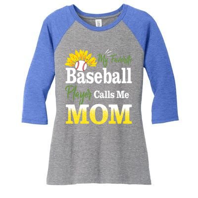 My Favorite Baseball Player Calls Me Mom Baseball Sunflower Gift Women's Tri-Blend 3/4-Sleeve Raglan Shirt