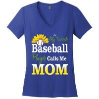 My Favorite Baseball Player Calls Me Mom Baseball Sunflower Gift Women's V-Neck T-Shirt