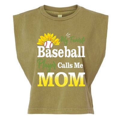 My Favorite Baseball Player Calls Me Mom Baseball Sunflower Gift Garment-Dyed Women's Muscle Tee