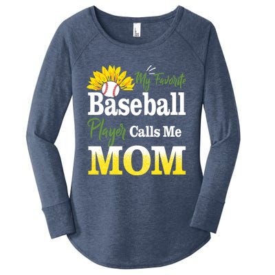 My Favorite Baseball Player Calls Me Mom Baseball Sunflower Gift Women's Perfect Tri Tunic Long Sleeve Shirt